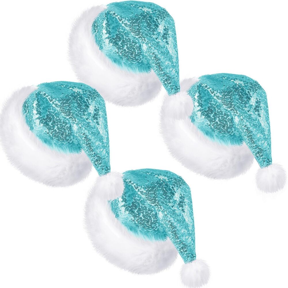 1753 4 Pcs Adult Sequin Santa Hat Unisex Shiny Christmas Santa Claus Hat